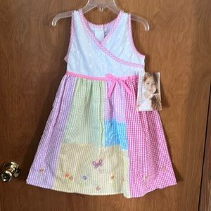 Multi color gingham and white dress with embroidered accents size 5
